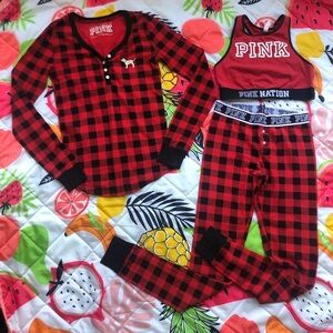 3-piece set Red and black plaid gingham Victoria's Secret PINK pajama set